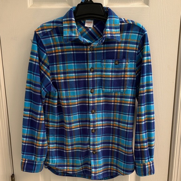 NWOT Gymboree Blue fleece  Plaid boys Shirt size medium (7-8) - Picture 1 of 4